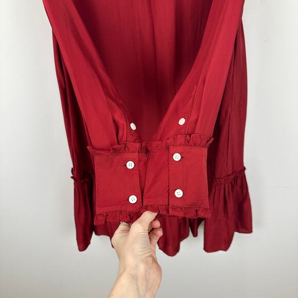 J.Crew Amelia Popover Shirtdress Drapey Viscose Twill Burgundy Ruffle Small NWT - Picture 14 of 14